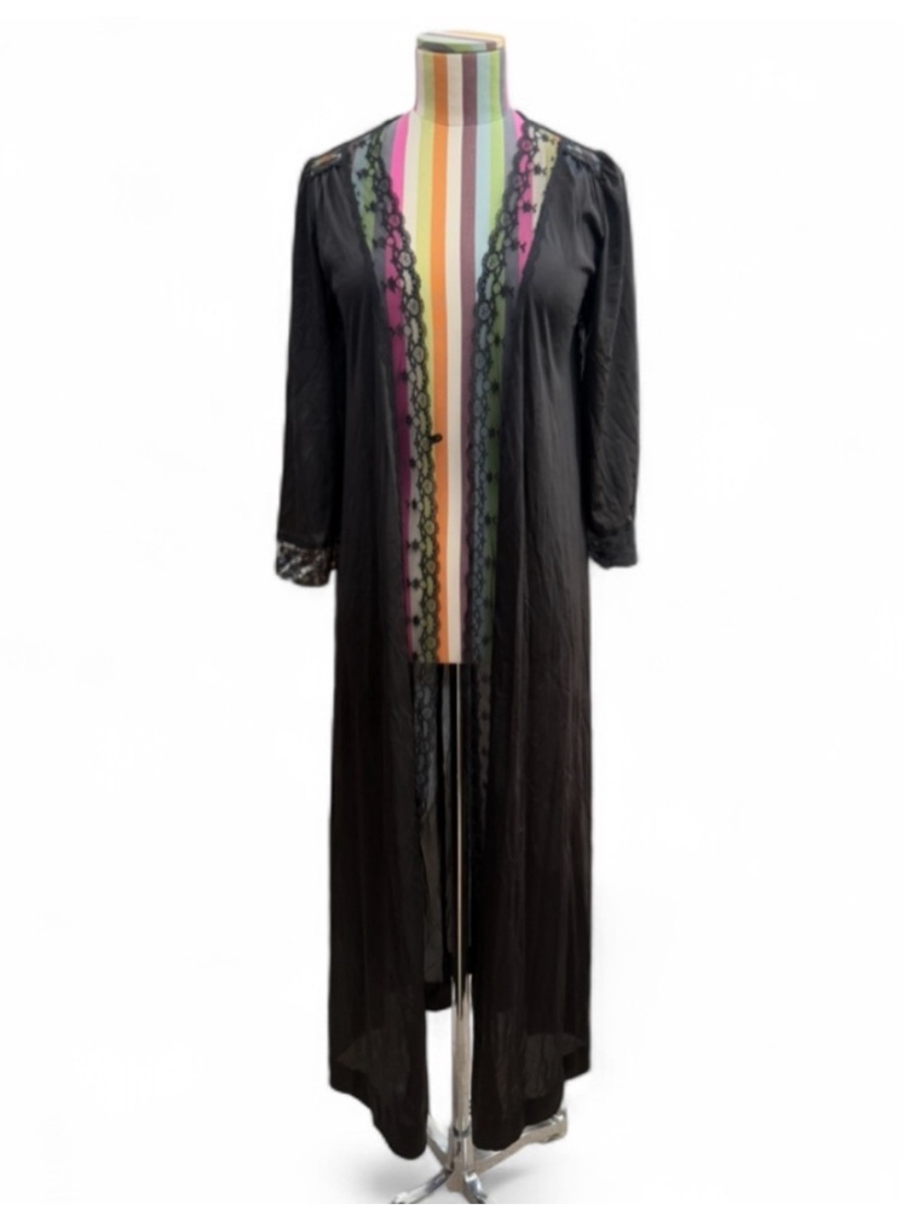 Vintage Kayser Lace Trimmed Duster Robe Lingerie Slip Maxi